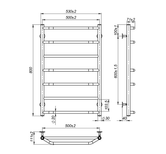 Полотенцесушитель Onlyheat Ignis 500/800/7