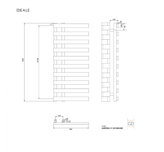 Полотенцесушитель дизайнерский Ideale Aurora 10/1000/450 антрацит