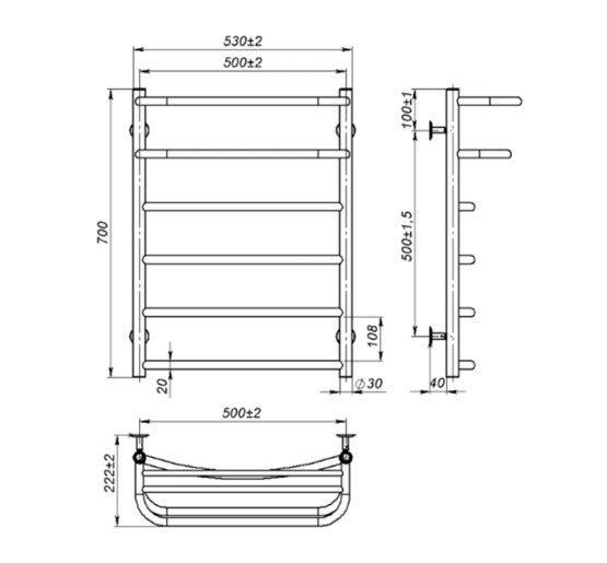 Полотенцесушитель Onlyheat Elios 500/700/6