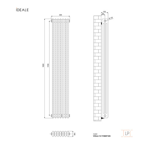 Радіатор дизайнерський Ideale Viola 13 7/1800/335 антрацит