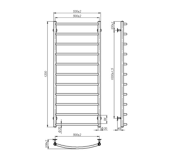 Полотенцесушитель Onlyheat Oria 500/1200/11