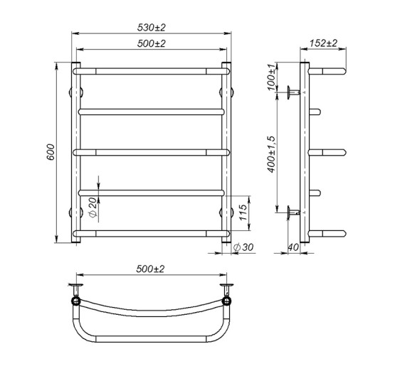 Полотенцесушитель Onlyheat Thera 500/600/5