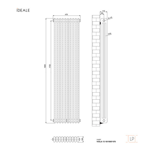 Радиатор дизайнерский Ideale Viola 13 10/1800/470 антрацит