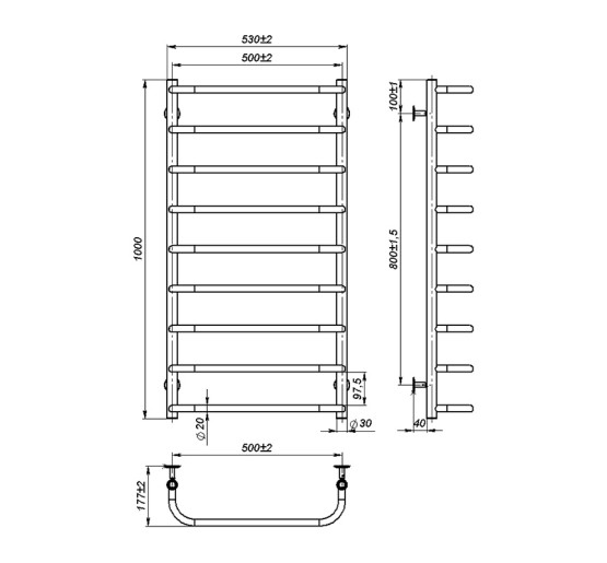 Полотенцесушитель Onlyheat Elaro 500/1000/9