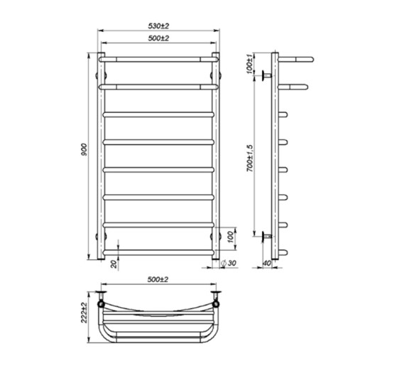 Полотенцесушитель Onlyheat Elios 500/900/8