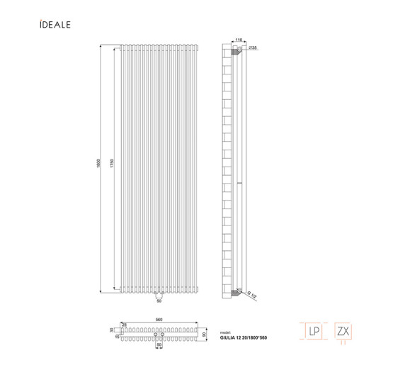 Радіатор дизайнерський Ideale Giulia 12 20/1800/560 антрацит