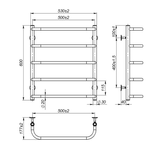Полотенцесушитель Onlyheat Elaro 500/600/5