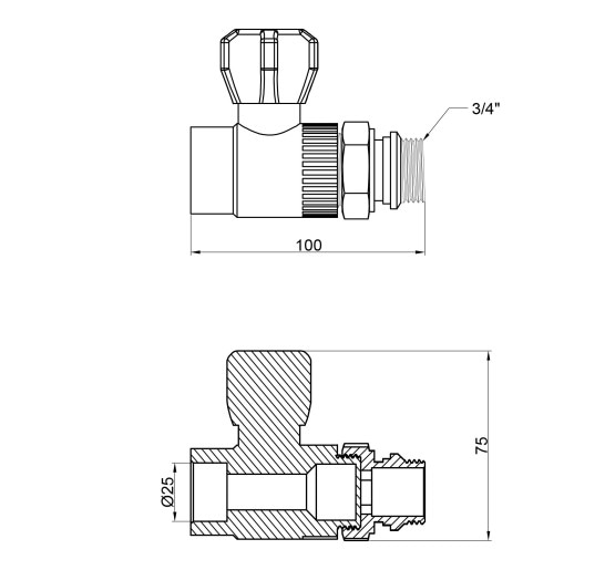 Кран шаровой радиаторный PPR Thermo Alliance 25х3/4" прямой