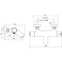 Змішувач з термостатом для ванни Ravak Termo TE 022.00/150 (X070047)