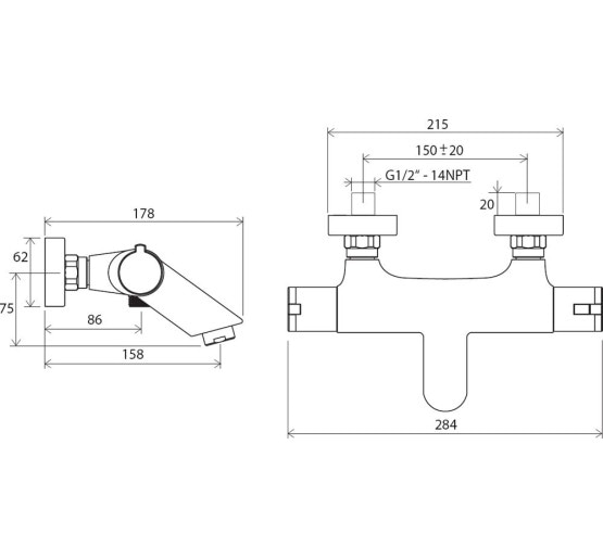 Змішувач з термостатом для ванни Ravak Termo TE 022.00/150 (X070047)